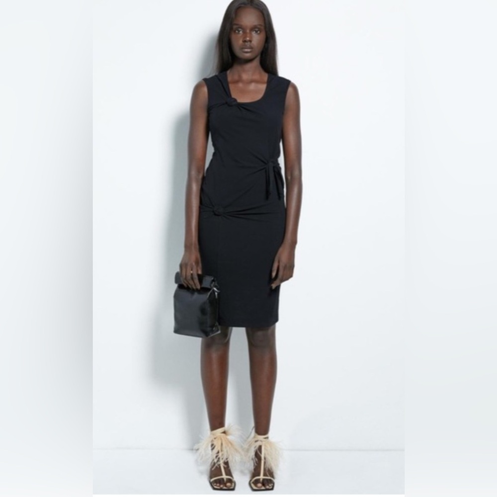 Helmut Lang Sleeveless Multi Knot Shift Dress In Black Polyester